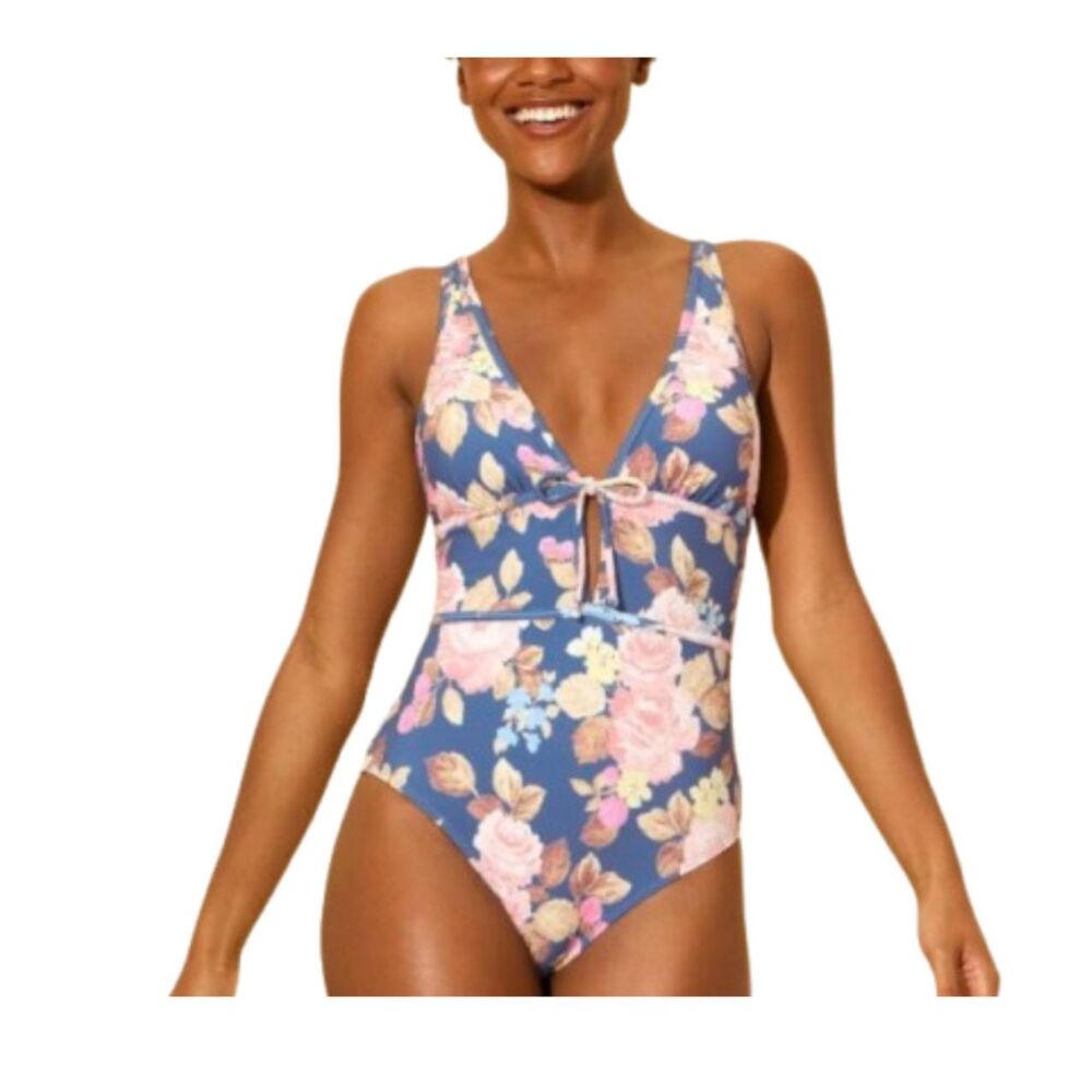 Shade & Shore NWT Floral Print Cheeky Coverage One-Piece Swimsuit Size L